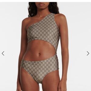 Gucci GG Monogram One Shoulder Cutout Swimsuit S NWT $790
